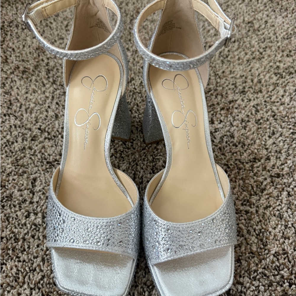 Jessica Simpson Glittering Silver Heels